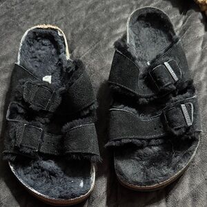 Birkenstock Black Fur Lined Sandals size 46